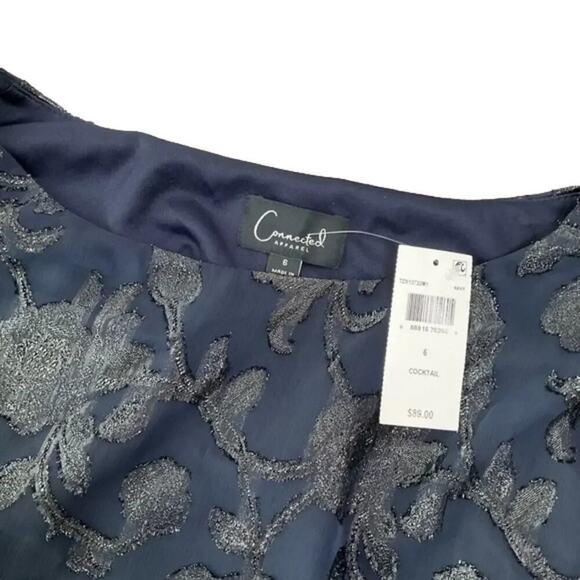 Connected Apparel Women’s Metallic Cocktail Capelet Navy Dress Size 6 NWT - Picture 5 of 8